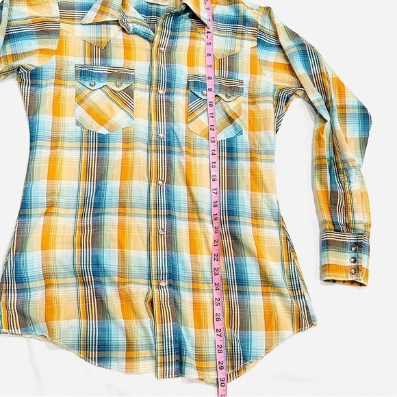 Vintage Dee Cee Brand Authentic Western Wear Orange Blue Pearl Button Down Shirt - Picture 6 of 8